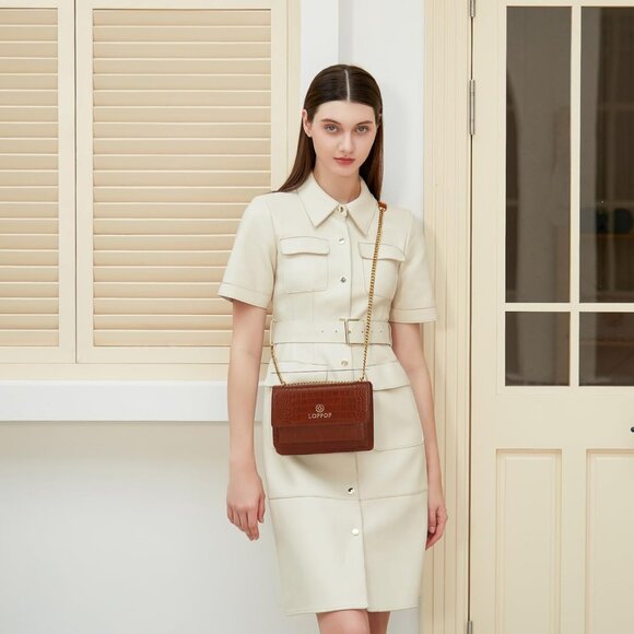 Women's C-brown Leather Satchel Small Classy Crossbody Bag Purse Fashion Handbag - Picture 2 of 7